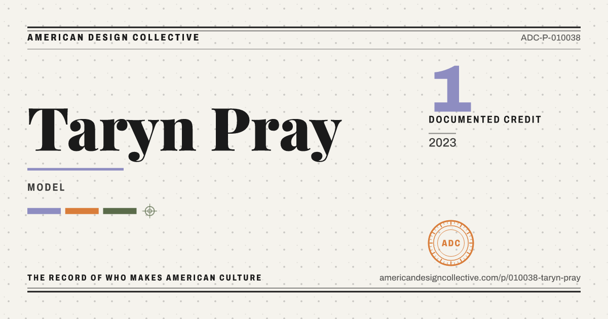 Registry card for Taryn Pray: the ADC seal, Taryn Pray, and how much is on record.