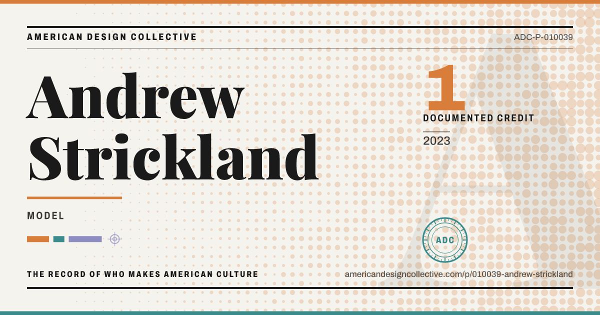Registry card for Andrew Strickland: the ADC seal, Andrew Strickland, and how much is on record.