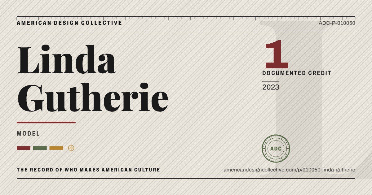 Registry card for Linda Gutherie: the ADC seal, Linda Gutherie, and how much is on record.