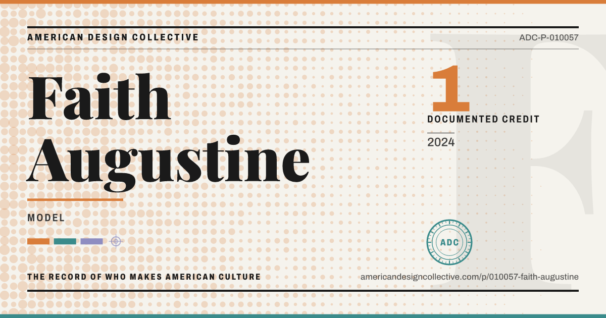 Registry card for Faith Augustine: the ADC seal, Faith Augustine, and how much is on record.