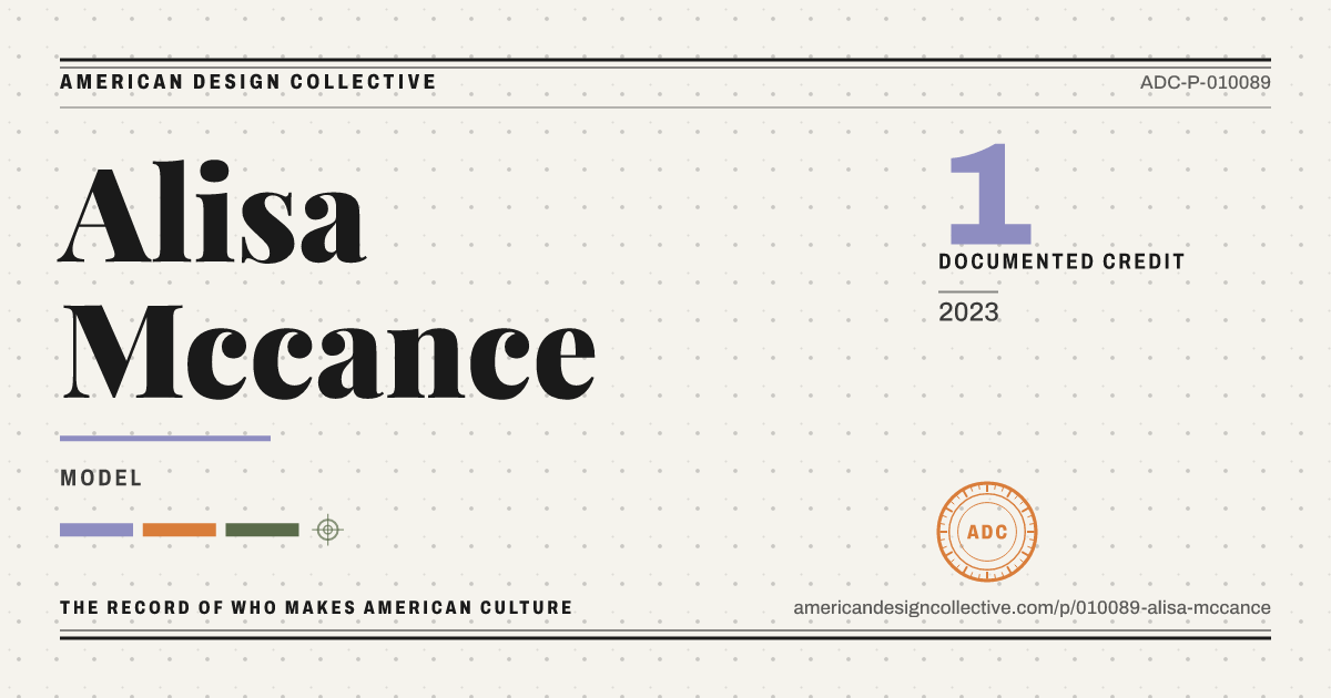Registry card for Alisa Mccance: the ADC seal, Alisa Mccance, and how much is on record.