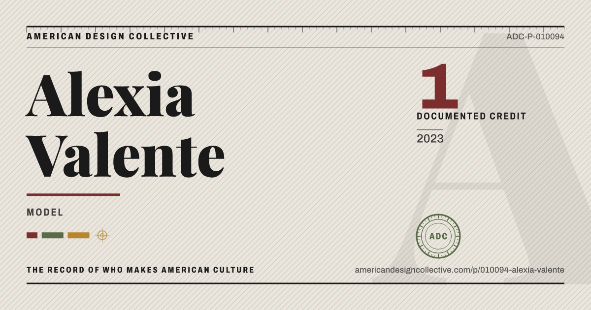 Registry card for Alexia Valente: the ADC seal, Alexia Valente, and how much is on record.