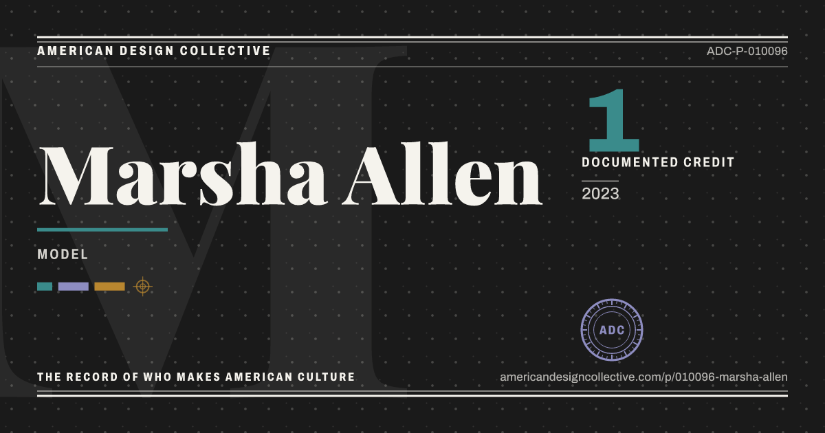 Registry card for Marsha Allen: the ADC seal, Marsha Allen, and how much is on record.