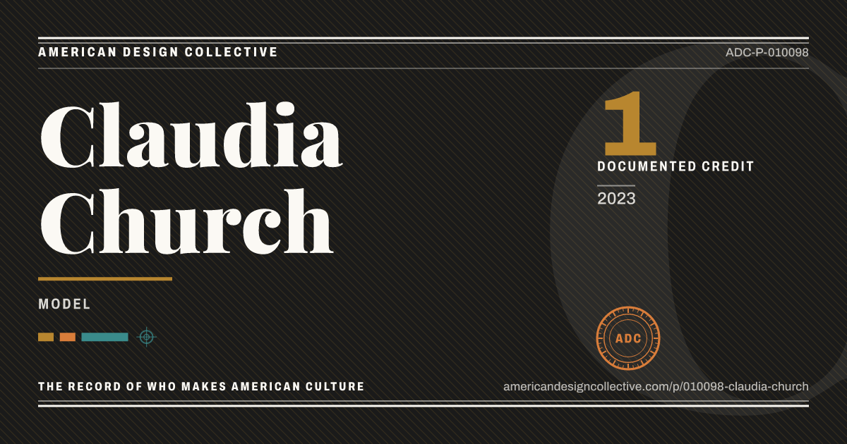 Registry card for Claudia Church: the ADC seal, Claudia Church, and how much is on record.