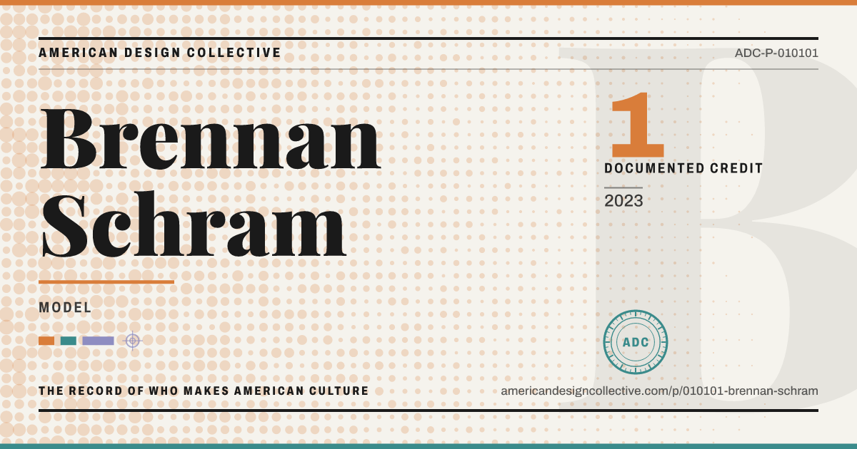 Registry card for Brennan Schram: the ADC seal, Brennan Schram, and how much is on record.