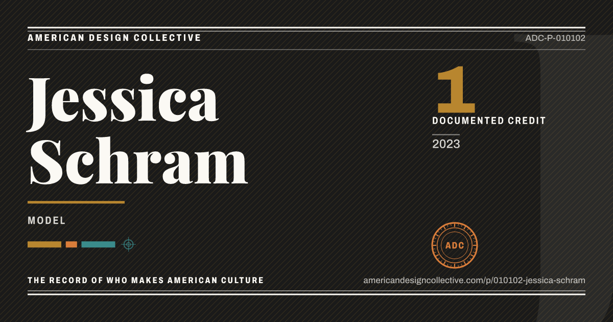 Registry card for Jessica Schram: the ADC seal, Jessica Schram, and how much is on record.