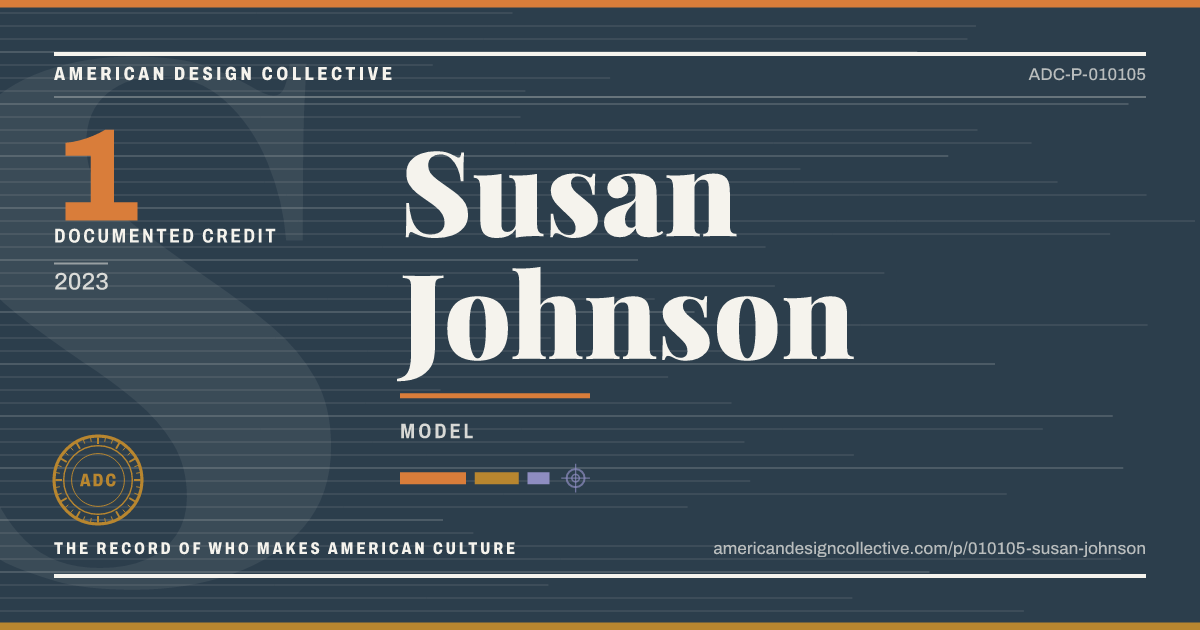 Registry card for Susan Johnson: the ADC seal, Susan Johnson, and how much is on record.