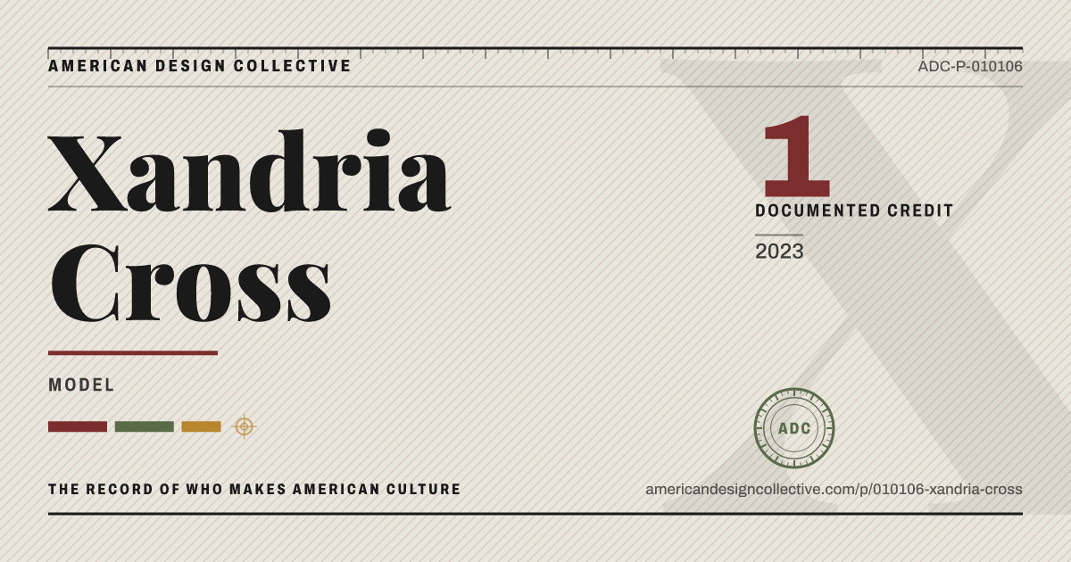 Registry card for Xandria Cross: the ADC seal, Xandria Cross, and how much is on record.