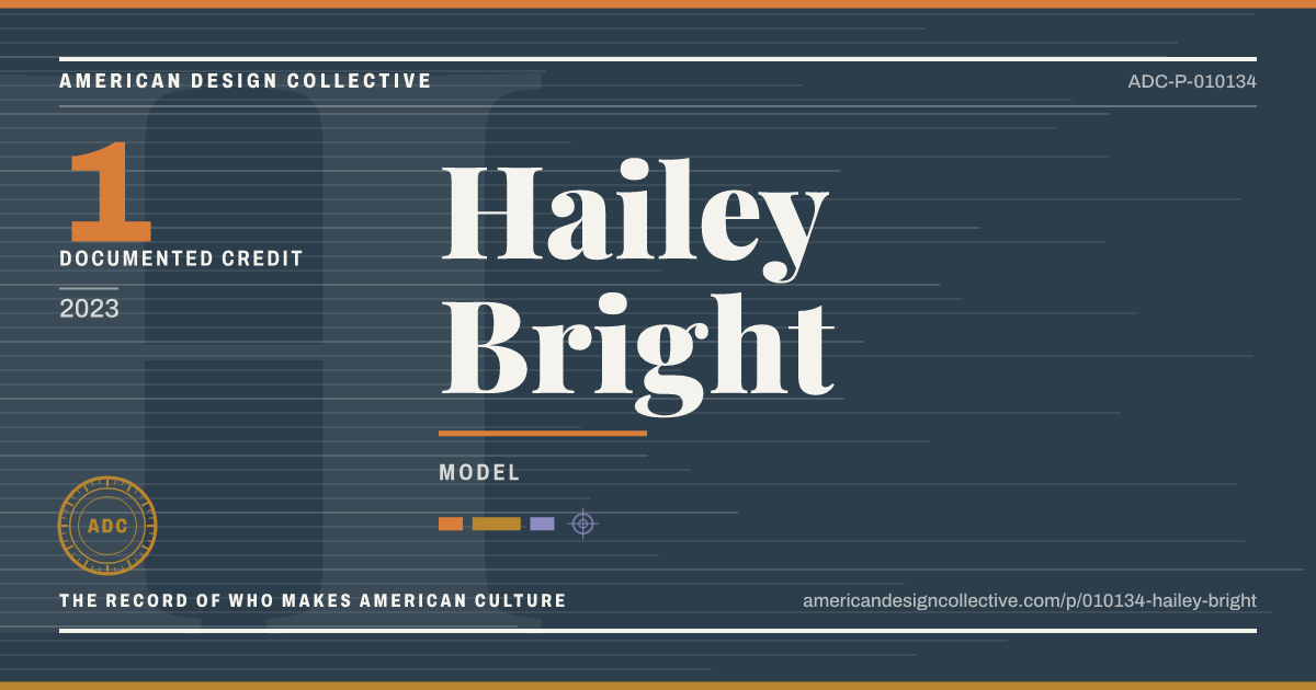 Registry card for Hailey Bright: the ADC seal, Hailey Bright, and how much is on record.