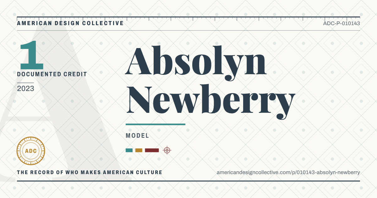 Registry card for Absolyn Newberry: the ADC seal, Absolyn Newberry, and how much is on record.