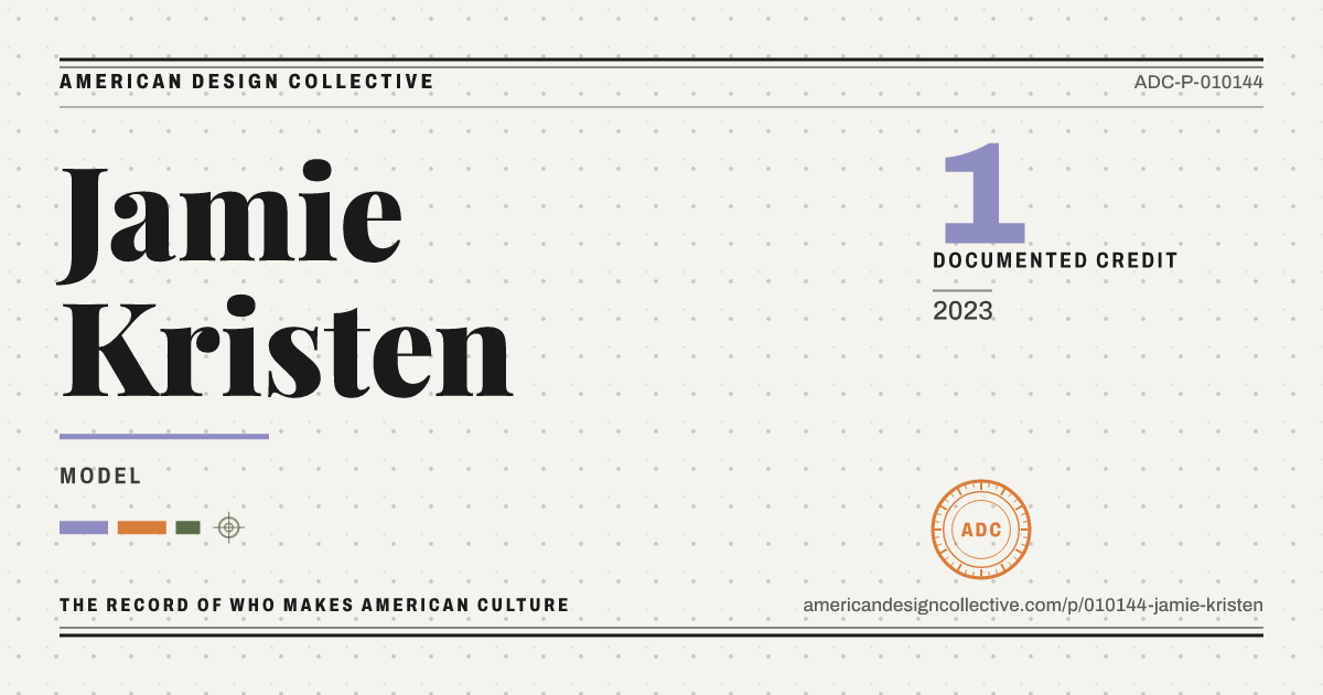 Registry card for Jamie Kristen: the ADC seal, Jamie Kristen, and how much is on record.
