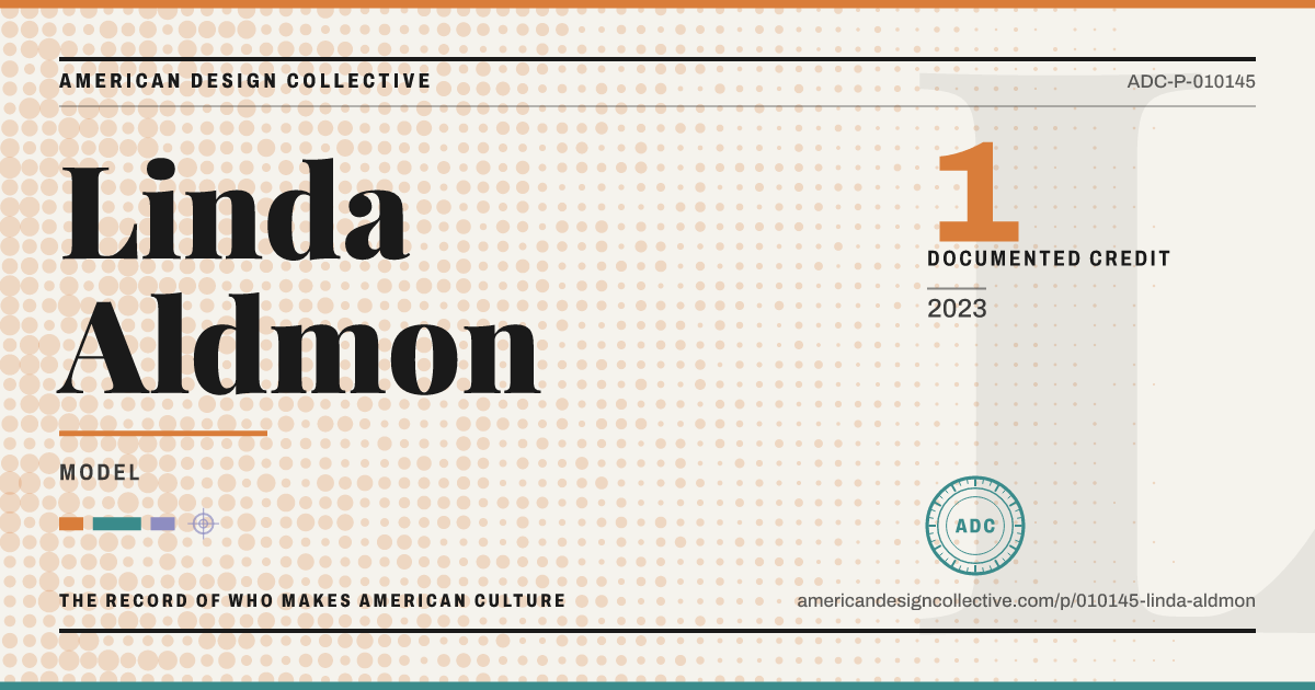 Registry card for Linda Aldmon: the ADC seal, Linda Aldmon, and how much is on record.