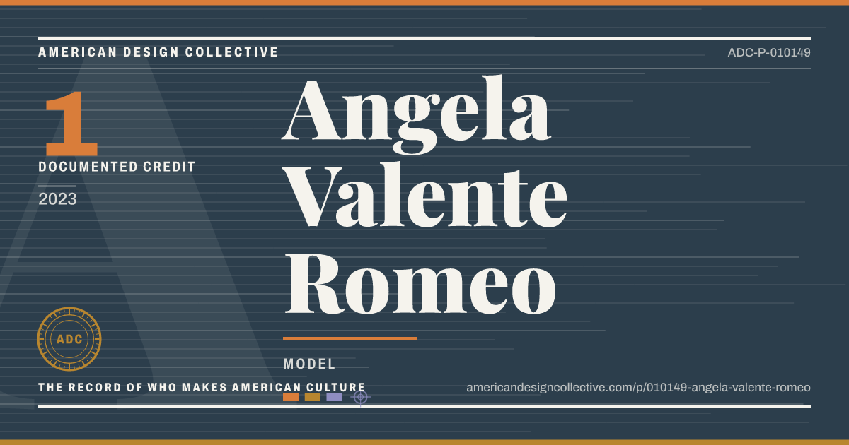 Registry card for Angela Valente Romeo: the ADC seal, Angela Valente Romeo, and how much is on record.