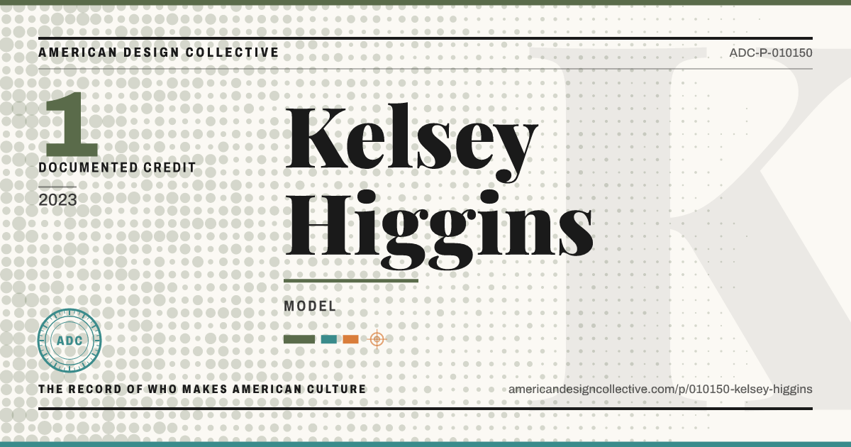 Registry card for Kelsey Higgins: the ADC seal, Kelsey Higgins, and how much is on record.