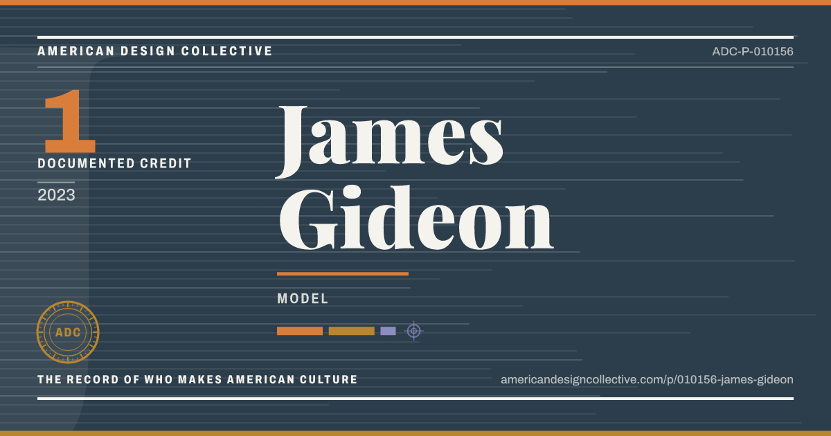 Registry card for James Gideon: the ADC seal, James Gideon, and how much is on record.
