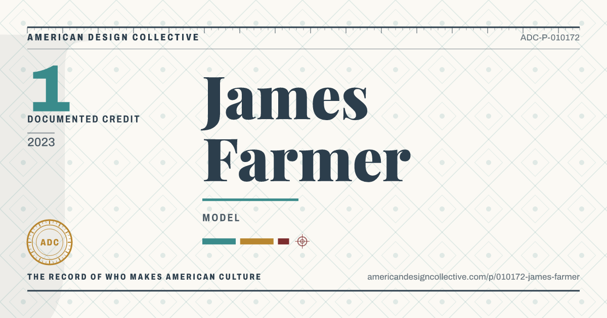 Registry card for James Farmer: the ADC seal, James Farmer, and how much is on record.