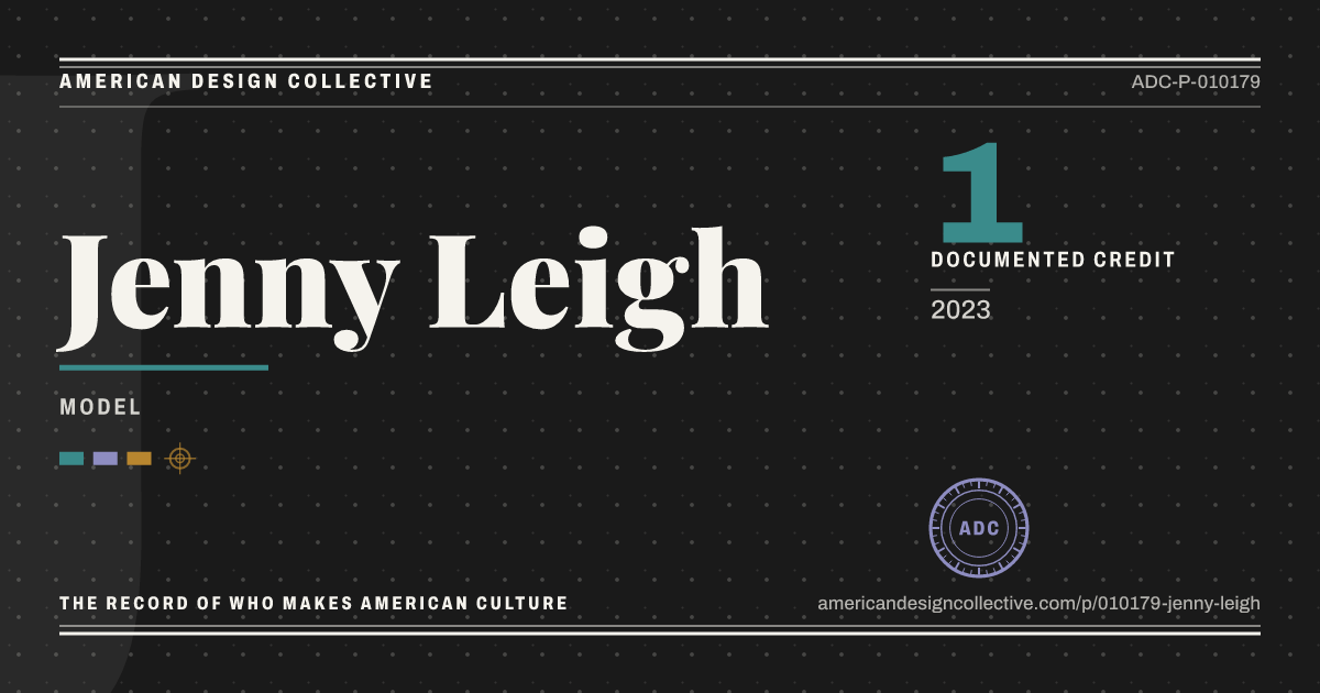 Registry card for Jenny Leigh: the ADC seal, Jenny Leigh, and how much is on record.