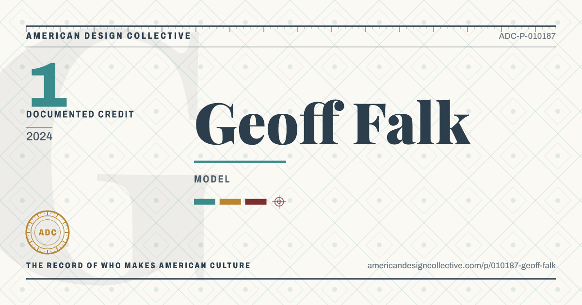 Registry card for Geoff Falk: the ADC seal, Geoff Falk, and how much is on record.