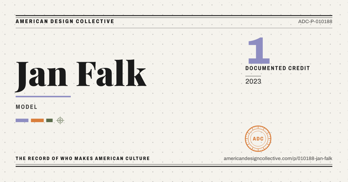 Registry card for Jan Falk: the ADC seal, Jan Falk, and how much is on record.