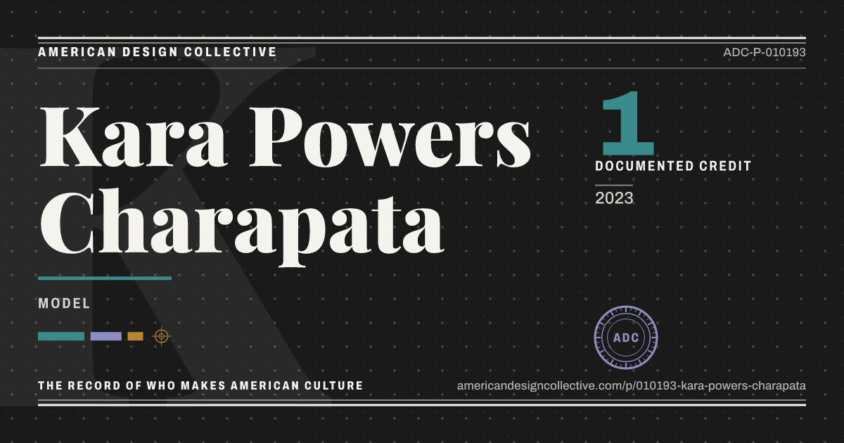 Registry card for Kara Powers Charapata: the ADC seal, Kara Powers Charapata, and how much is on record.