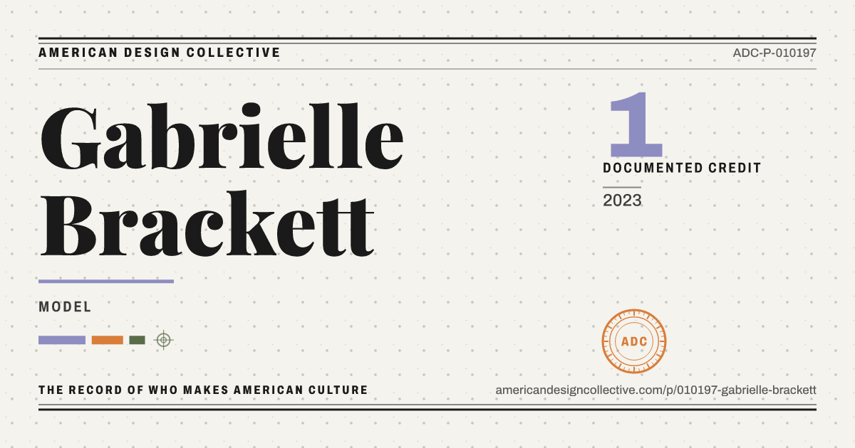 Registry card for Gabrielle Brackett: the ADC seal, Gabrielle Brackett, and how much is on record.
