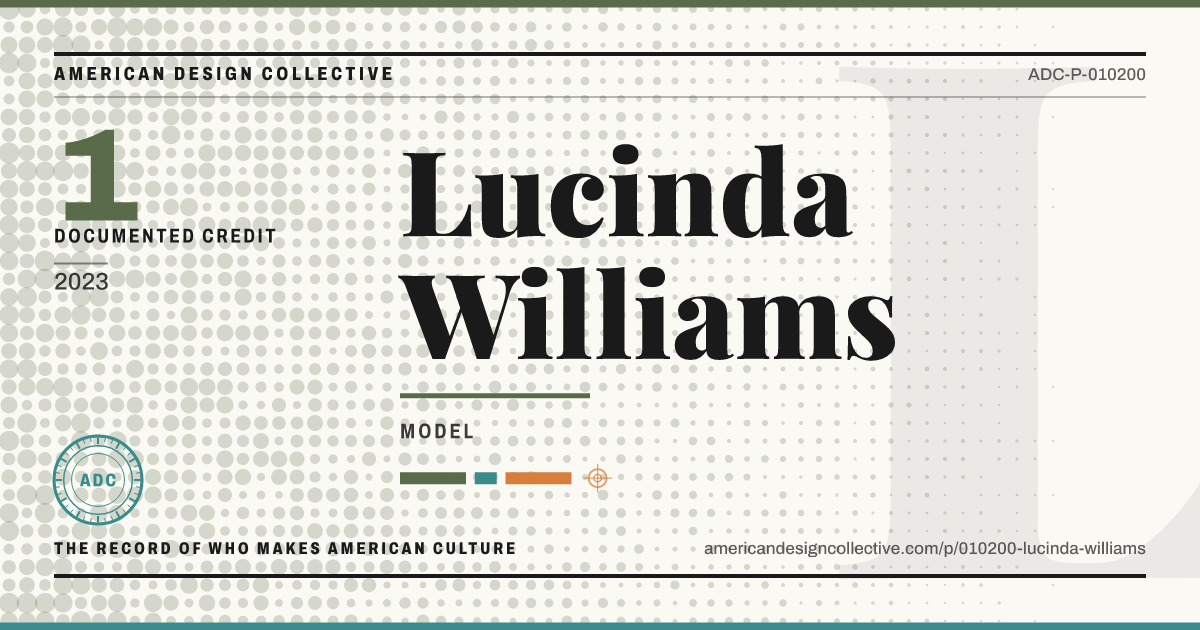 Registry card for Lucinda Williams: the ADC seal, Lucinda Williams, and how much is on record.