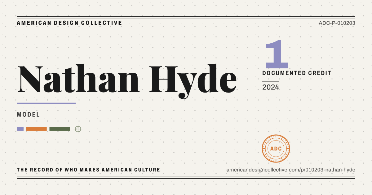 Registry card for Nathan Hyde: the ADC seal, Nathan Hyde, and how much is on record.