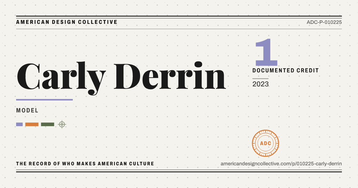 Registry card for Carly Derrin: the ADC seal, Carly Derrin, and how much is on record.