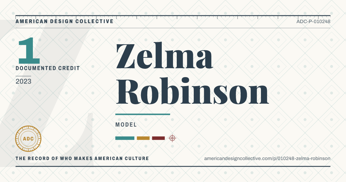 Registry card for Zelma Robinson: the ADC seal, Zelma Robinson, and how much is on record.