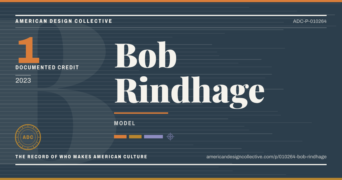 Registry card for Bob Rindhage: the ADC seal, Bob Rindhage, and how much is on record.