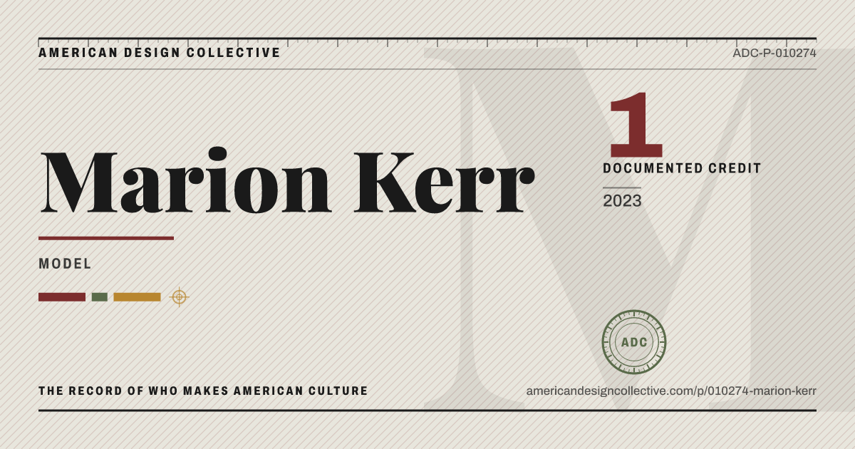 Registry card for Marion Kerr: the ADC seal, Marion Kerr, and how much is on record.