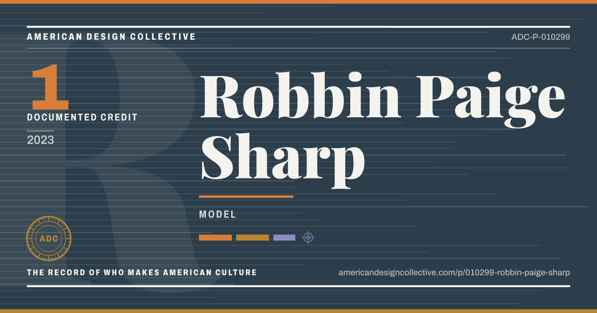 Registry card for Robbin Paige Sharp: the ADC seal, Robbin Paige Sharp, and how much is on record.