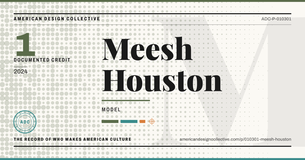 Registry card for Meesh Houston: the ADC seal, Meesh Houston, and how much is on record.