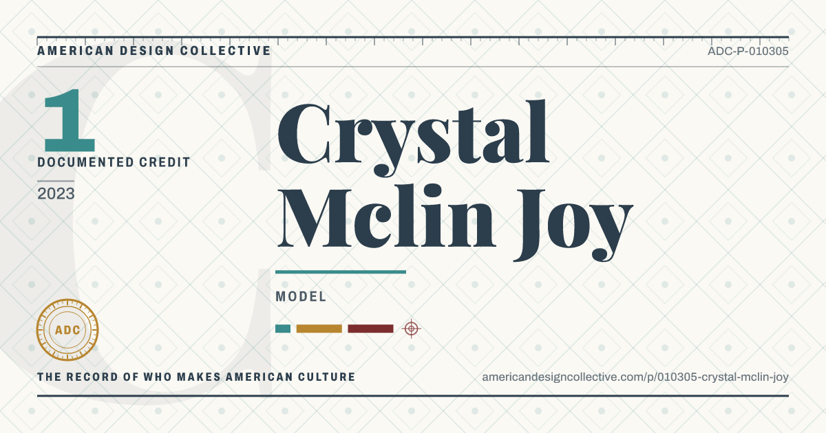 Registry card for Crystal Mclin Joy: the ADC seal, Crystal Mclin Joy, and how much is on record.