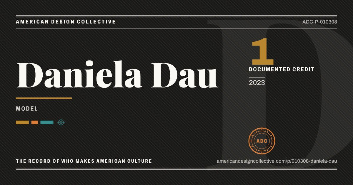 Registry card for Daniela Dau: the ADC seal, Daniela Dau, and how much is on record.
