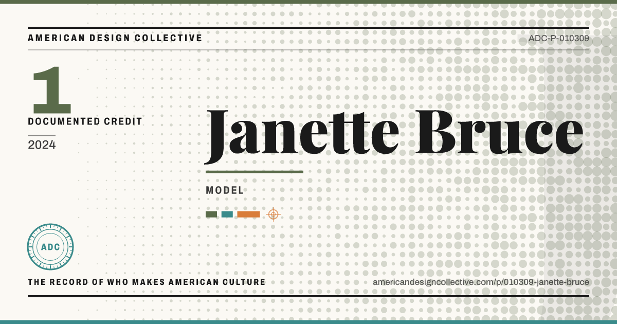 Registry card for Janette Bruce: the ADC seal, Janette Bruce, and how much is on record.