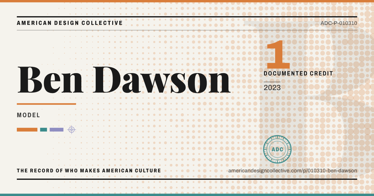 Registry card for Ben Dawson: the ADC seal, Ben Dawson, and how much is on record.