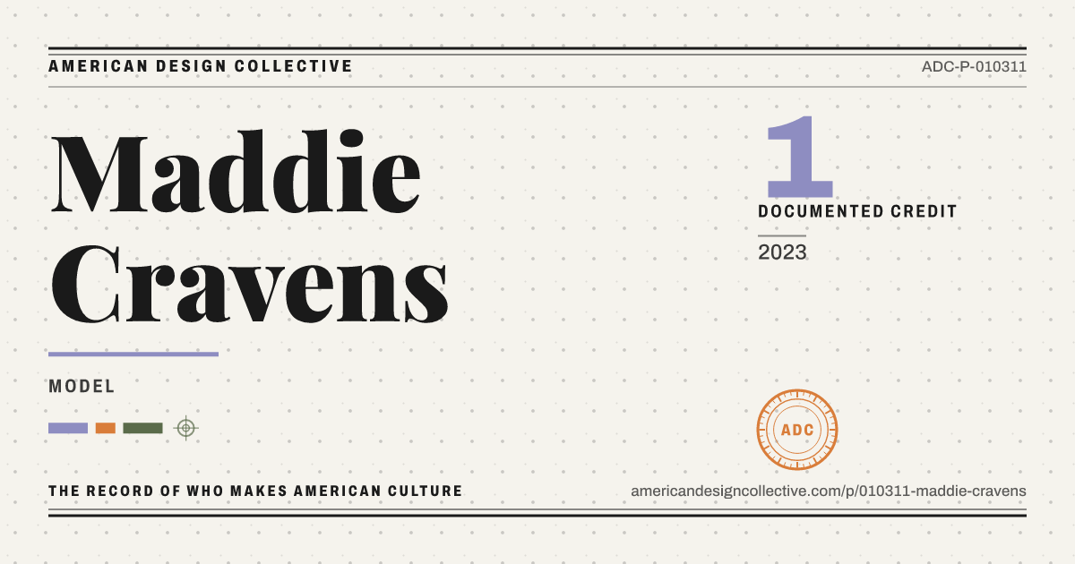 Registry card for Maddie Cravens: the ADC seal, Maddie Cravens, and how much is on record.