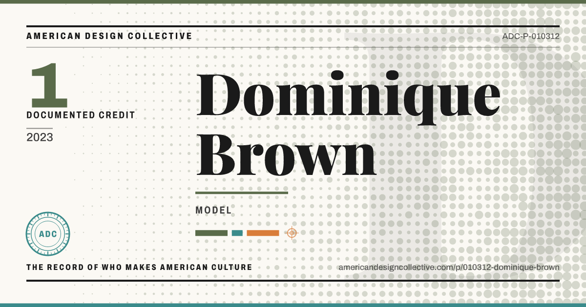 Registry card for Dominique Brown: the ADC seal, Dominique Brown, and how much is on record.