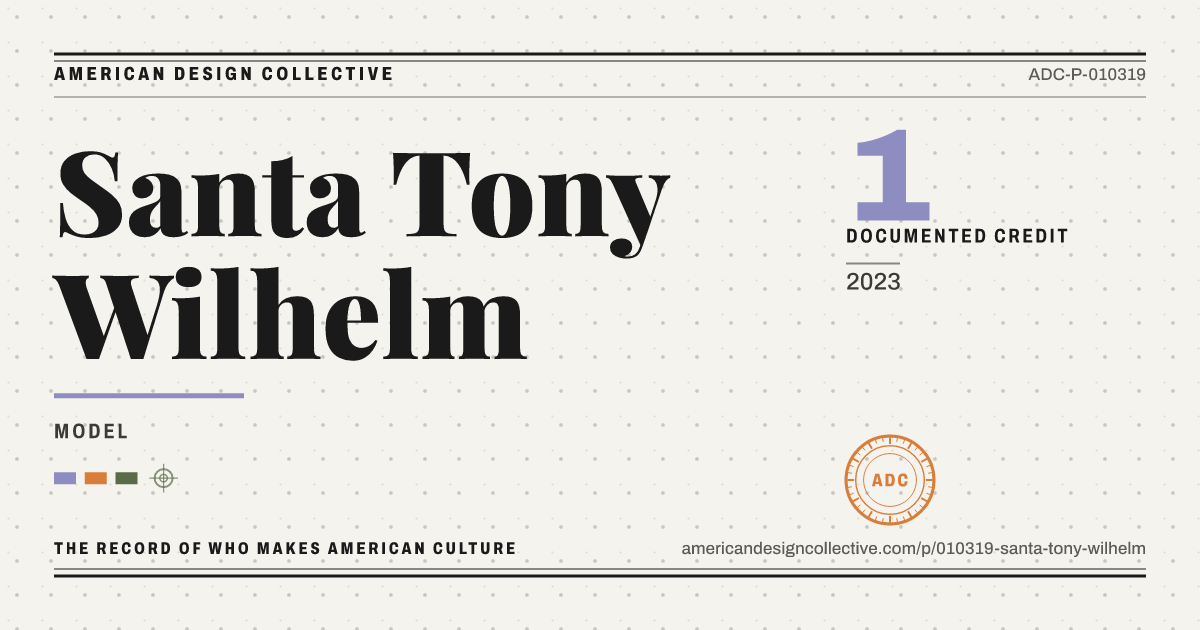 Registry card for Santa Tony Wilhelm: the ADC seal, Santa Tony Wilhelm, and how much is on record.