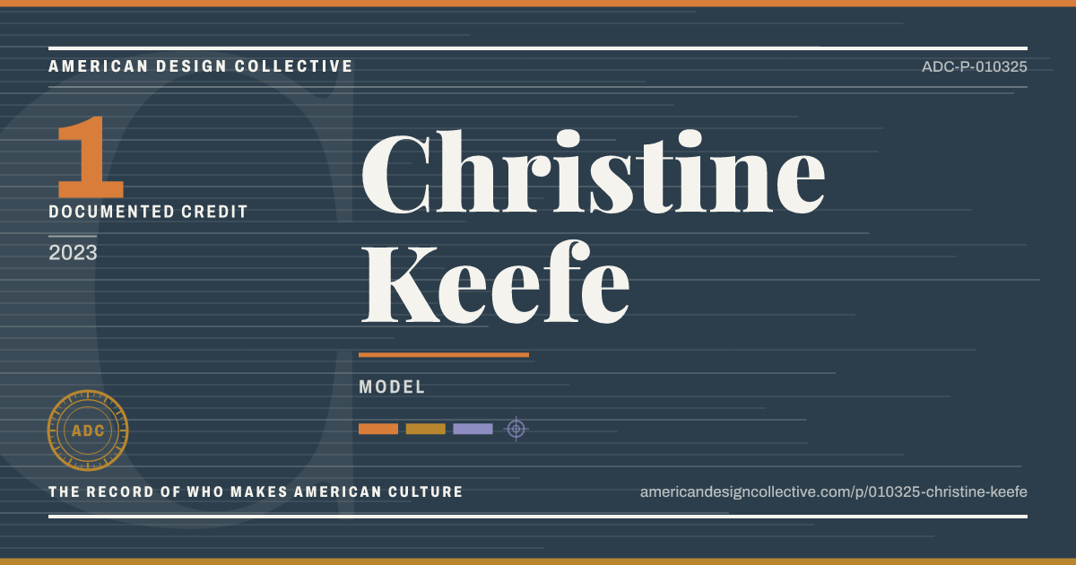 Registry card for Christine Keefe: the ADC seal, Christine Keefe, and how much is on record.