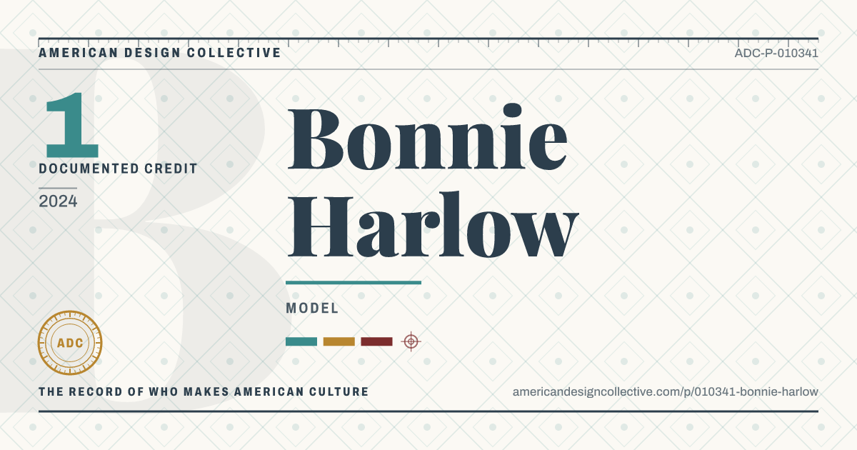 Registry card for Bonnie Harlow: the ADC seal, Bonnie Harlow, and how much is on record.