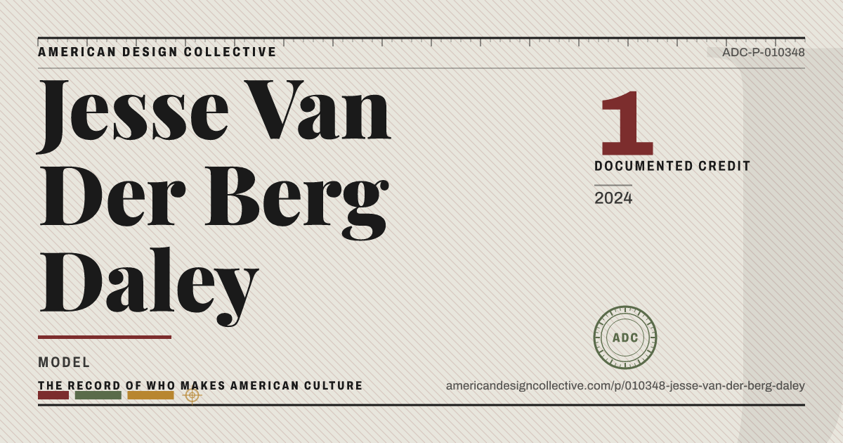 Registry card for Jesse Van Der Berg Daley: the ADC seal, Jesse Van Der Berg Daley, and how much is on record.