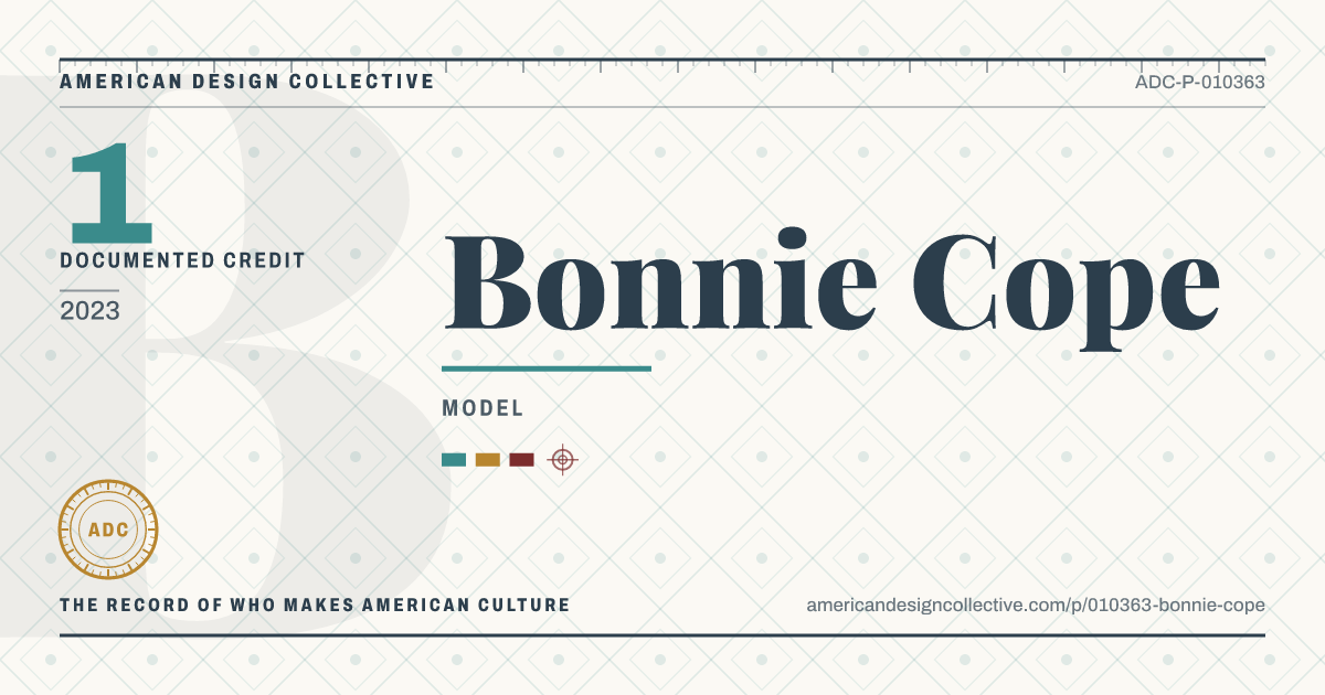Registry card for Bonnie Cope: the ADC seal, Bonnie Cope, and how much is on record.