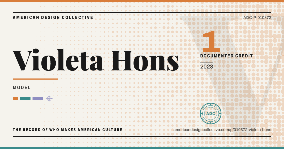 Registry card for Violeta Hons: the ADC seal, Violeta Hons, and how much is on record.