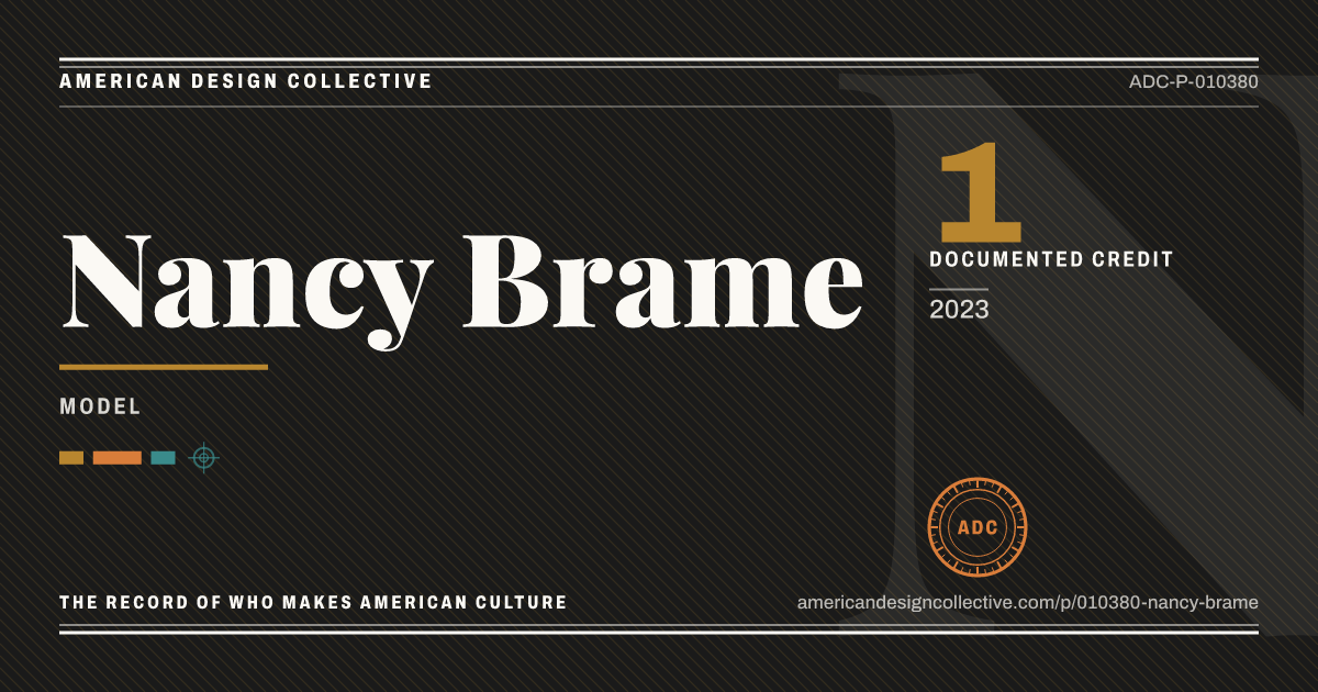 Registry card for Nancy Brame: the ADC seal, Nancy Brame, and how much is on record.