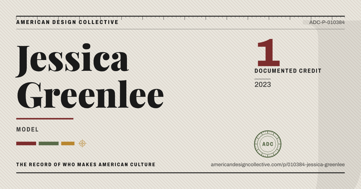 Registry card for Jessica Greenlee: the ADC seal, Jessica Greenlee, and how much is on record.