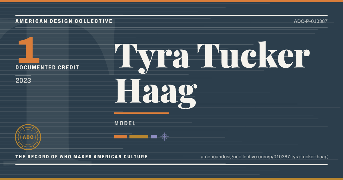 Registry card for Tyra Tucker Haag: the ADC seal, Tyra Tucker Haag, and how much is on record.