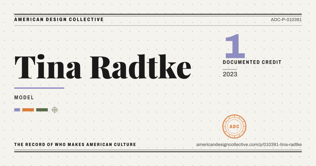 Registry card for Tina Radtke: the ADC seal, Tina Radtke, and how much is on record.