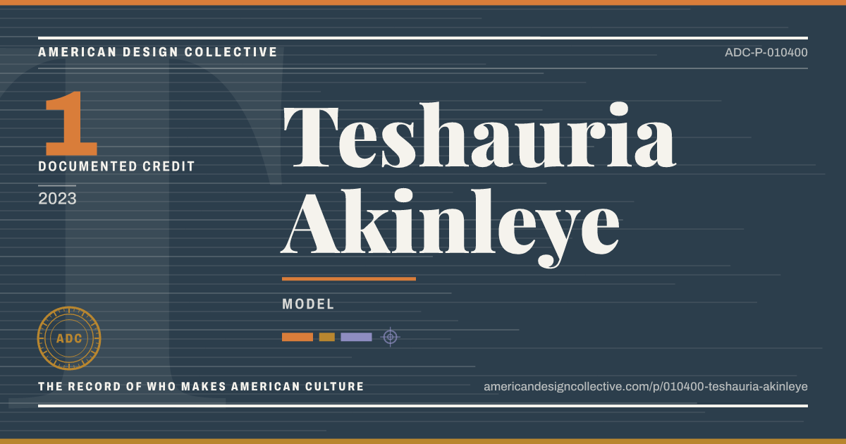 Registry card for Teshauria Akinleye: the ADC seal, Teshauria Akinleye, and how much is on record.